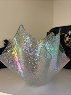 Iridescent Handkerchief Glass Decorative Vase - Clear/Opal Finish